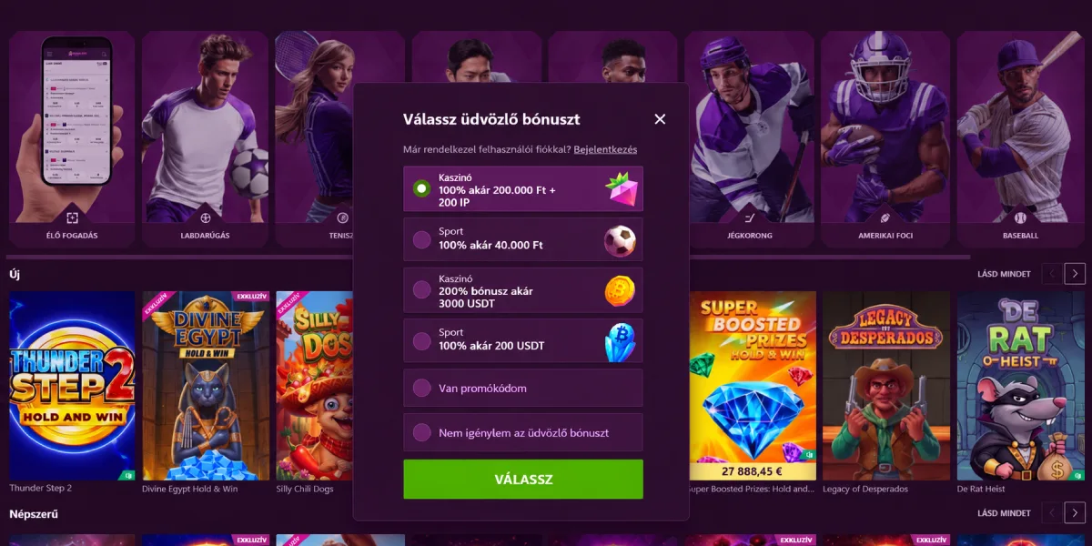 Malina Casino üdvözlő bónusz választása regisztráció kaszinó és sport ajánlatok